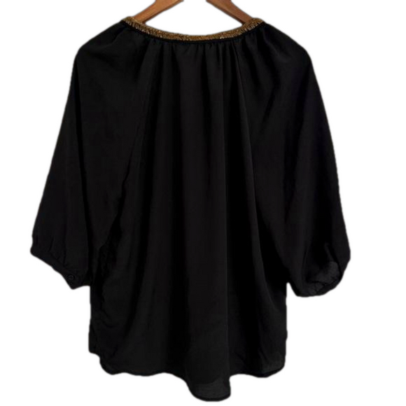 Creative Concepts Large Black Blouse w/ Gold Beaded Neckline and 3/4 Sleeves - Picture 2 of 5